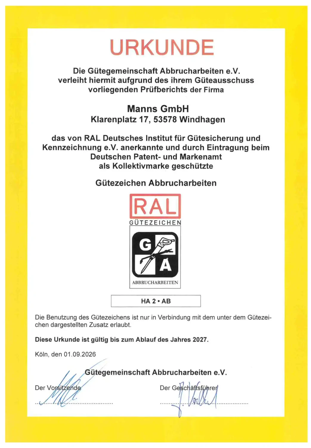 RAL Zertifikat 2026